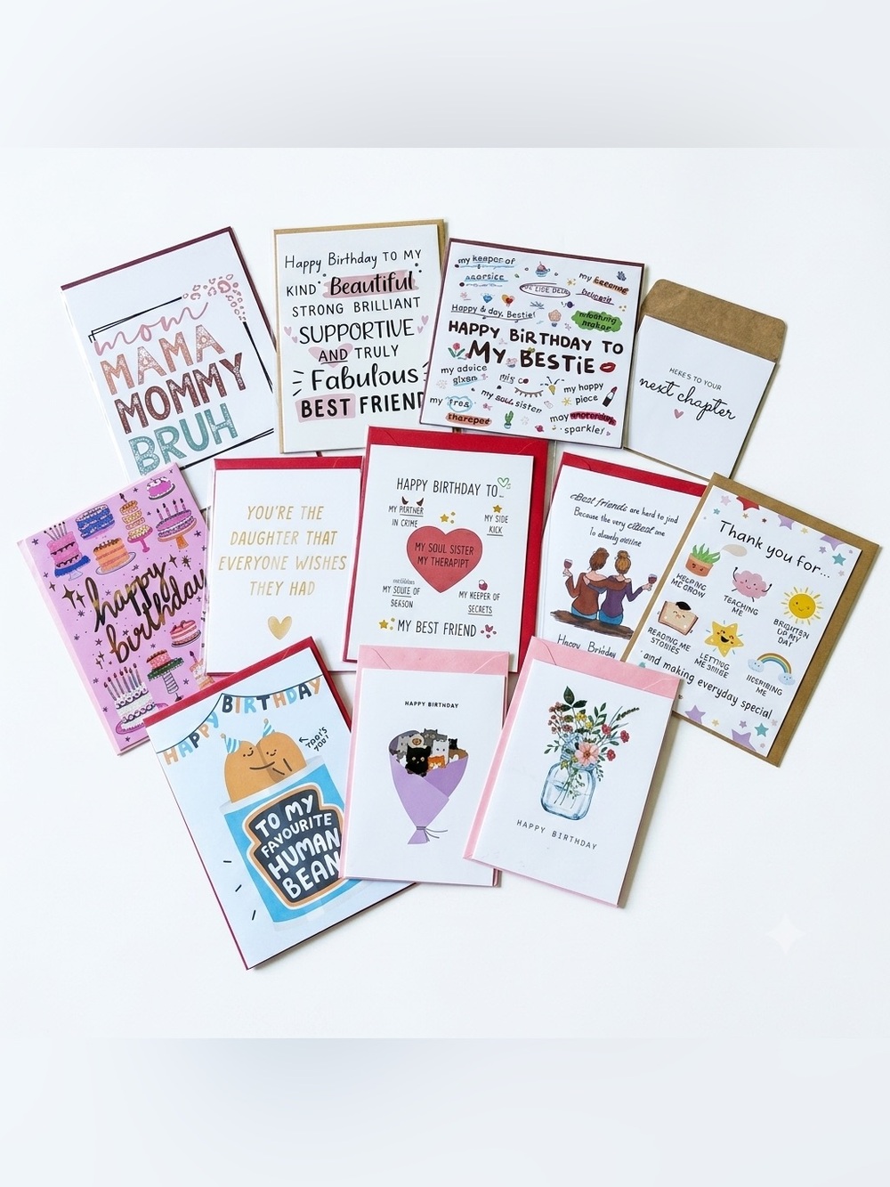12 Assorted Colorful Greeting Card Bundle - Birthday & Thank You